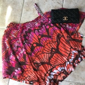 INC Rhinestone Shoulder Butterfly Print Blouse Size XS